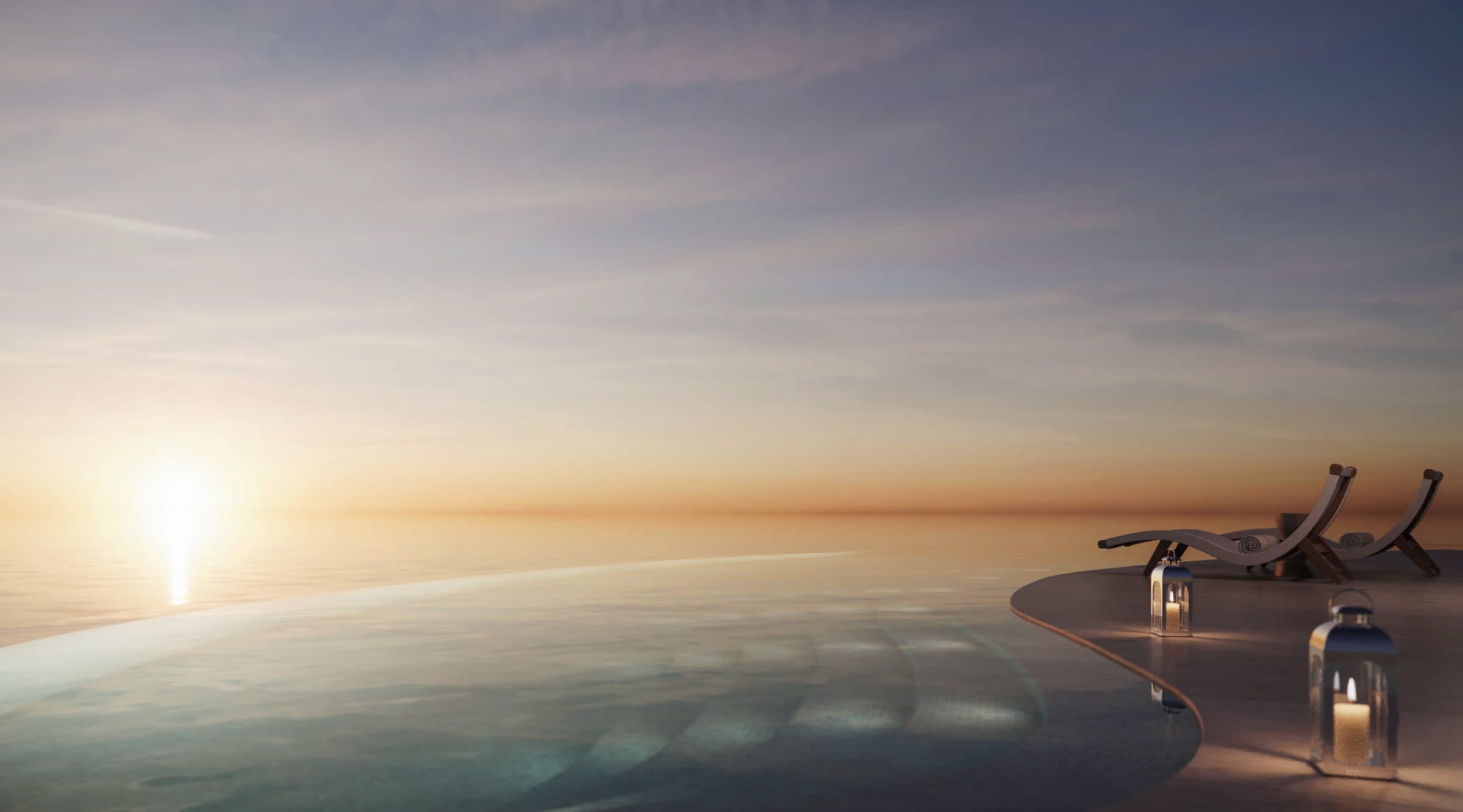 Piscina infinita al atardecer