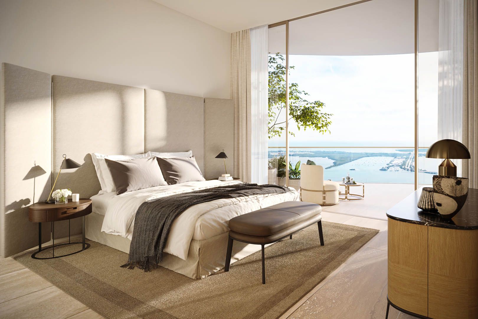 The Residences at 1428 Brickell — primary bedroom with terrace views