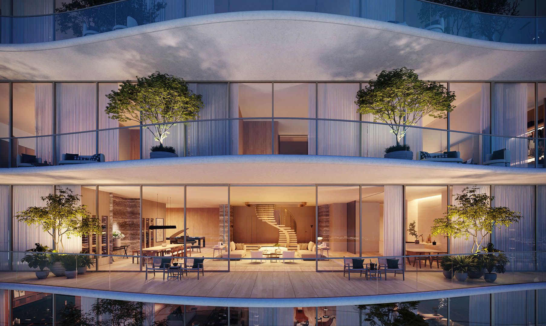 The Residences at 1428 Brickell — tower facade at night