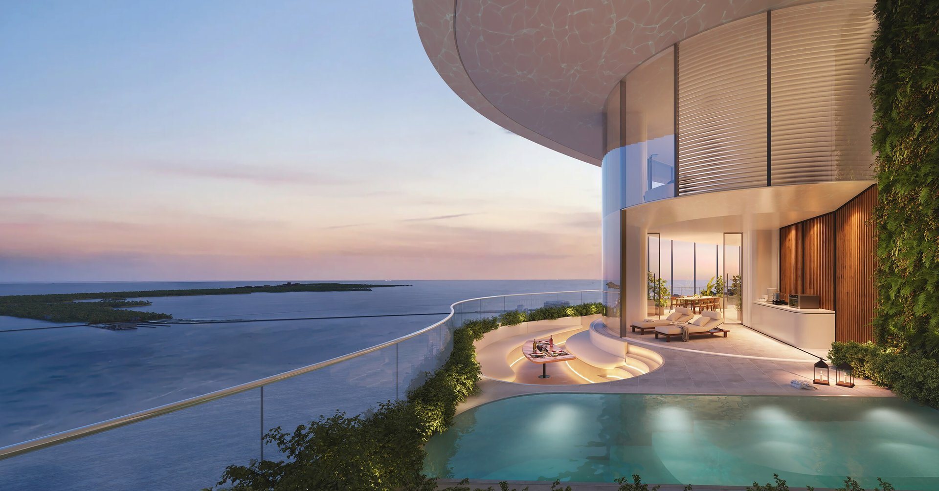 619 Brickell by Nobu — private terrace with plunge pool at sunset