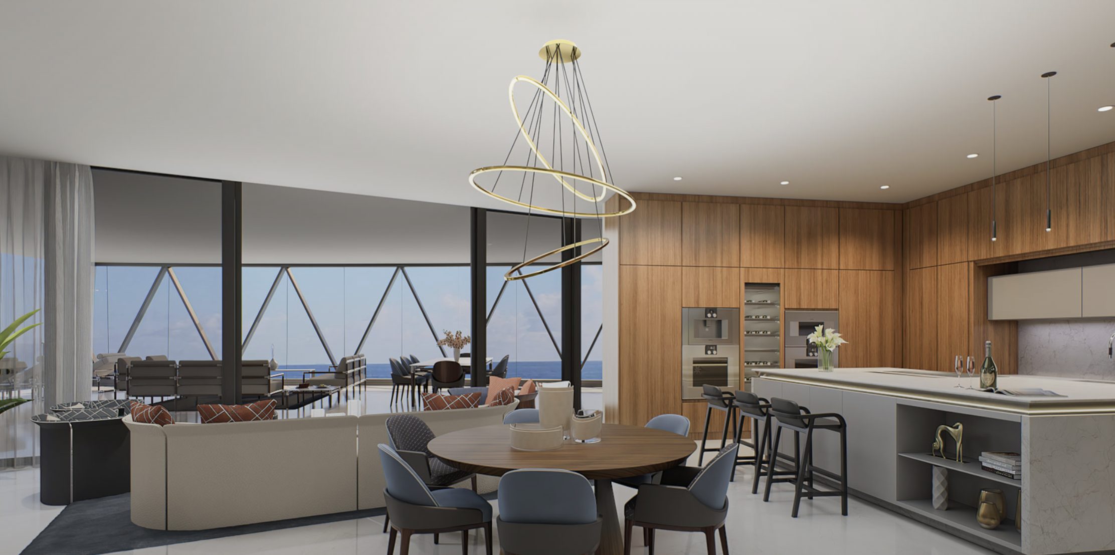 Bentley Residences Miami — Residence Azure kitchen opening to the great room