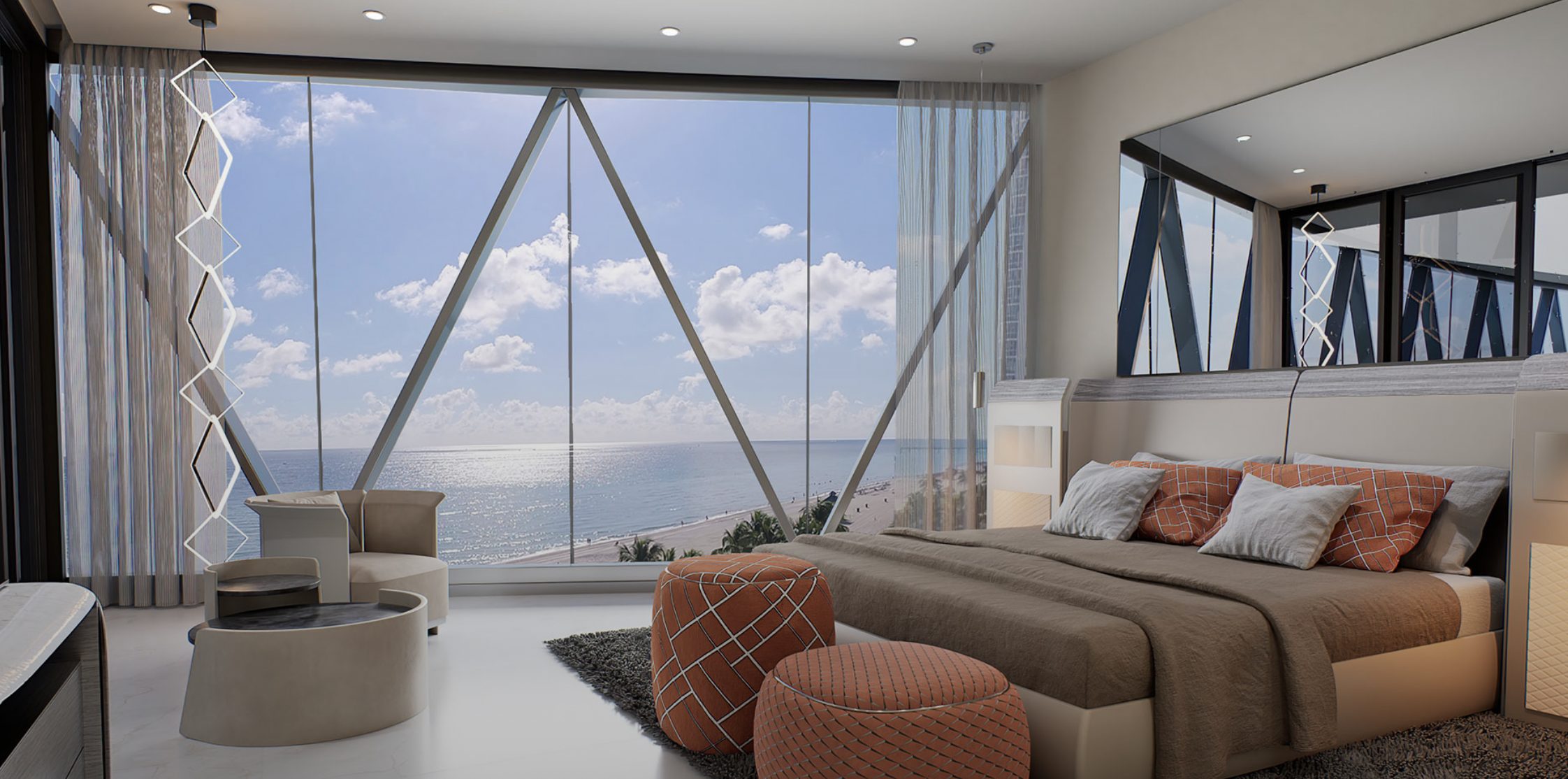 Bentley Residences Miami — Residence Azure primary bedroom with ocean views