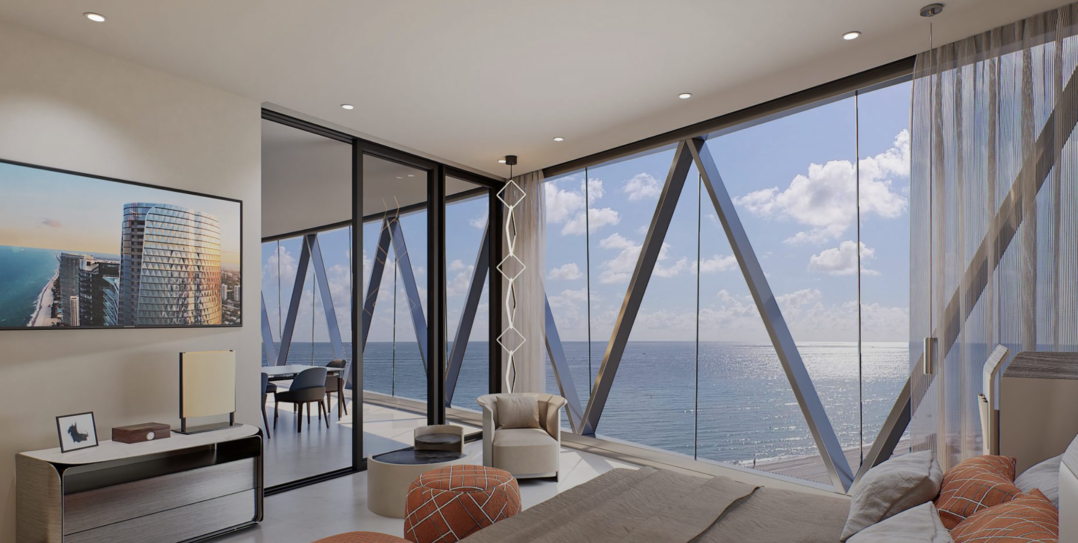 Bentley Residences Miami — primary bedroom opening to the terrace and ocean