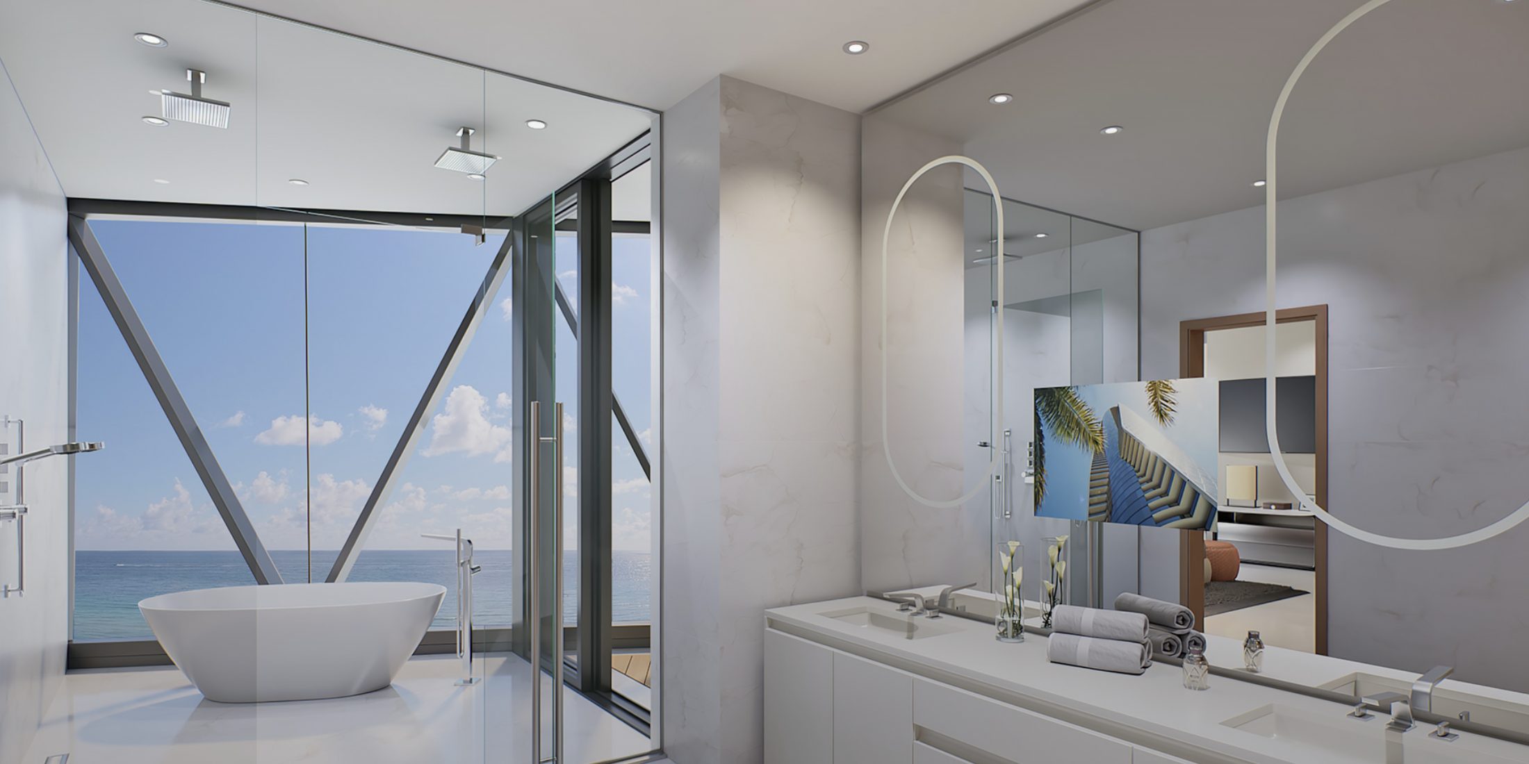 Bentley Residences Miami — Residence Azure primary bathroom with freestanding tub