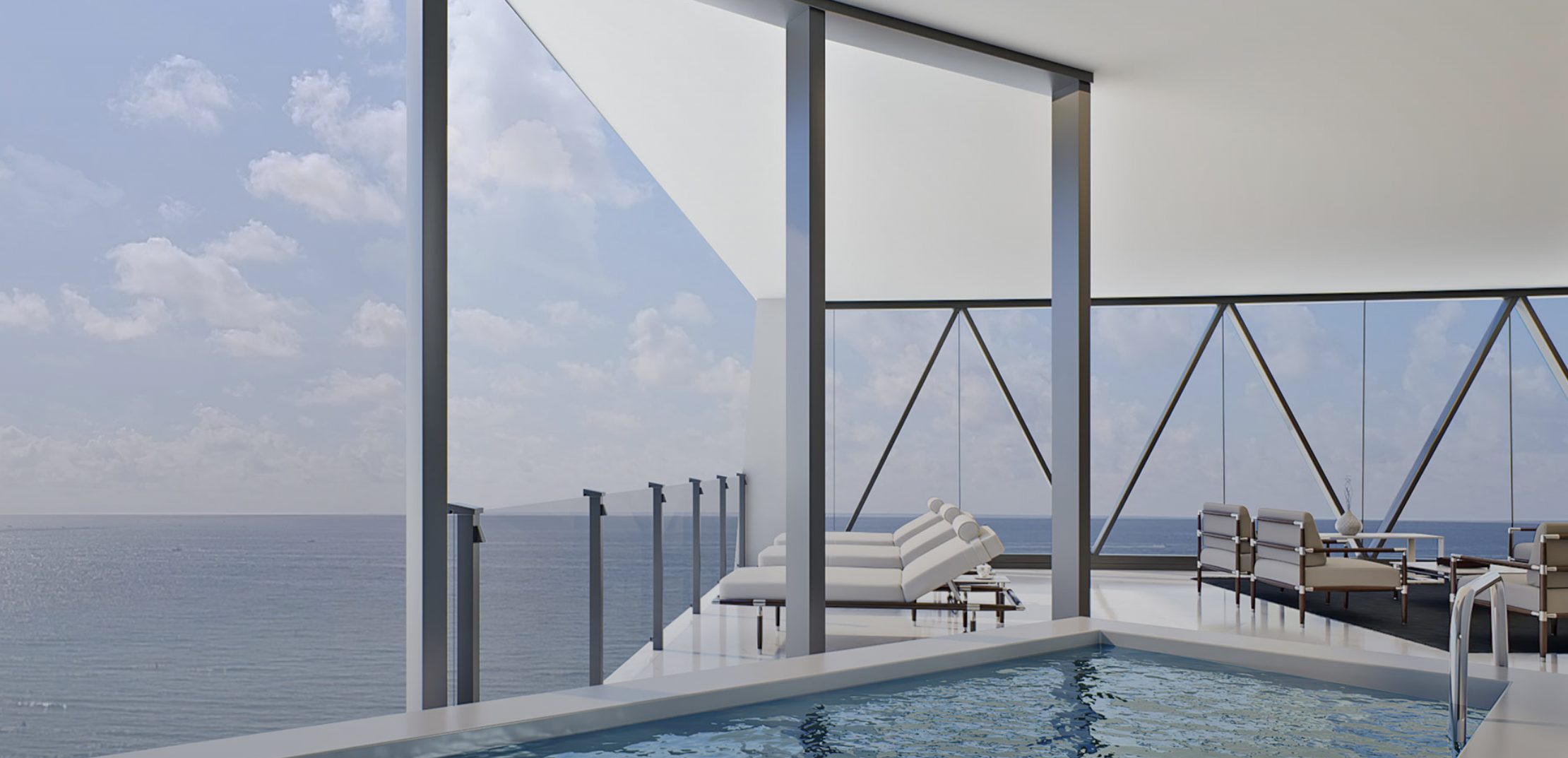 Bentley Residences Miami — private terrace pool above the Atlantic