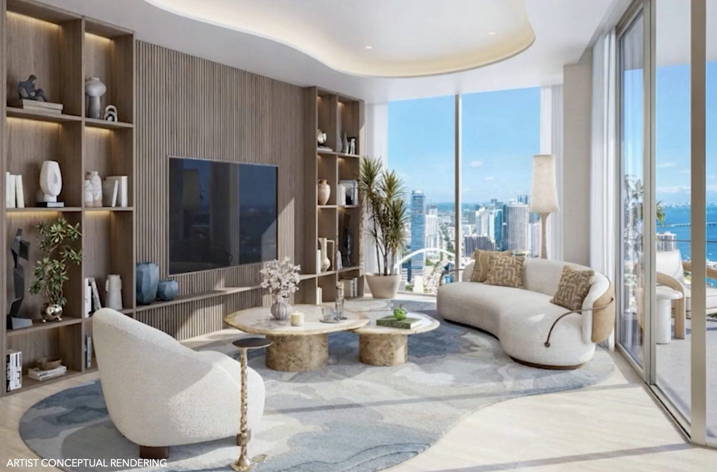 Delano Residences & Hotel Miami — great room with city and bay views