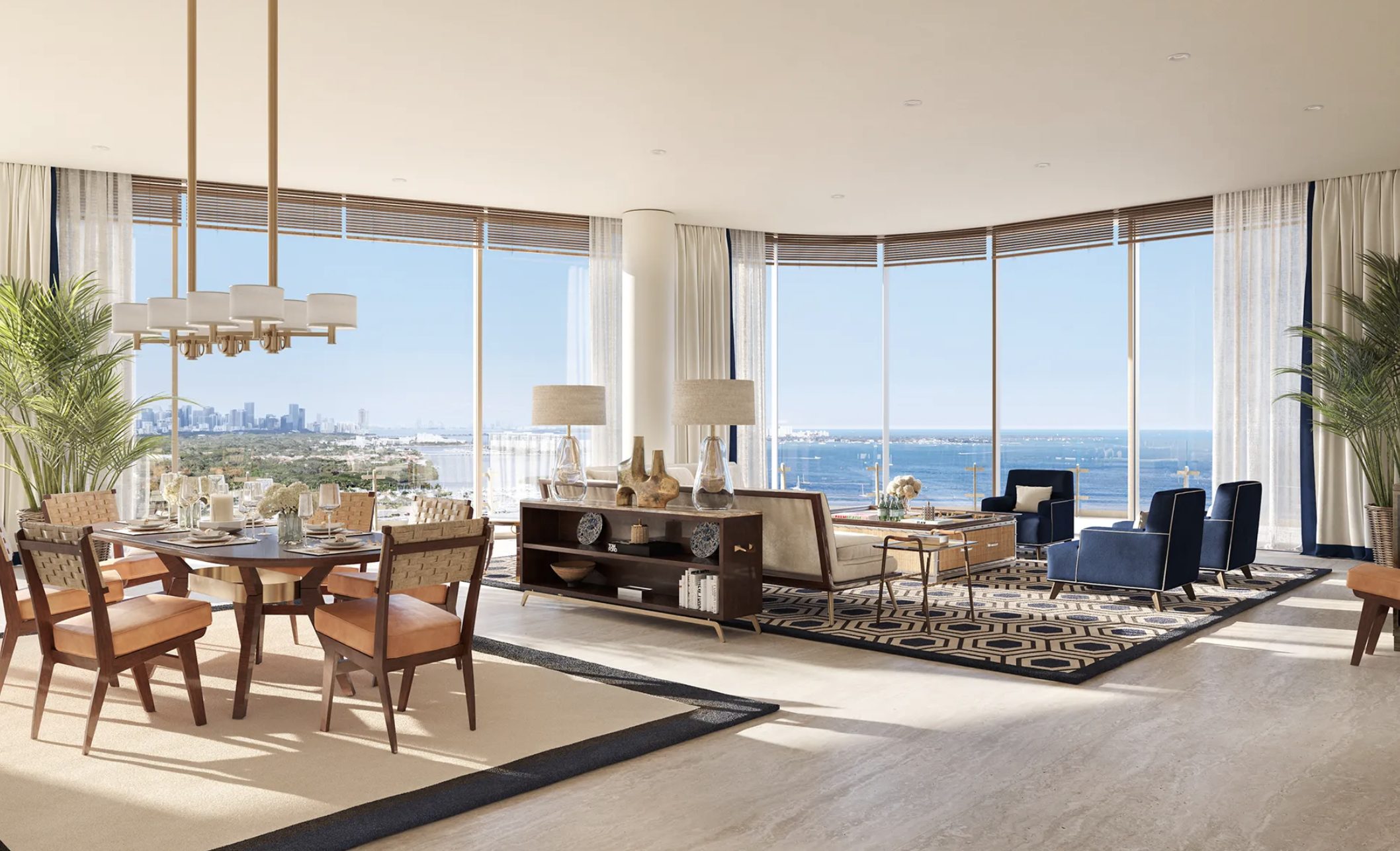 Four Seasons Private Residences Coconut Grove — great room with Biscayne Bay views
