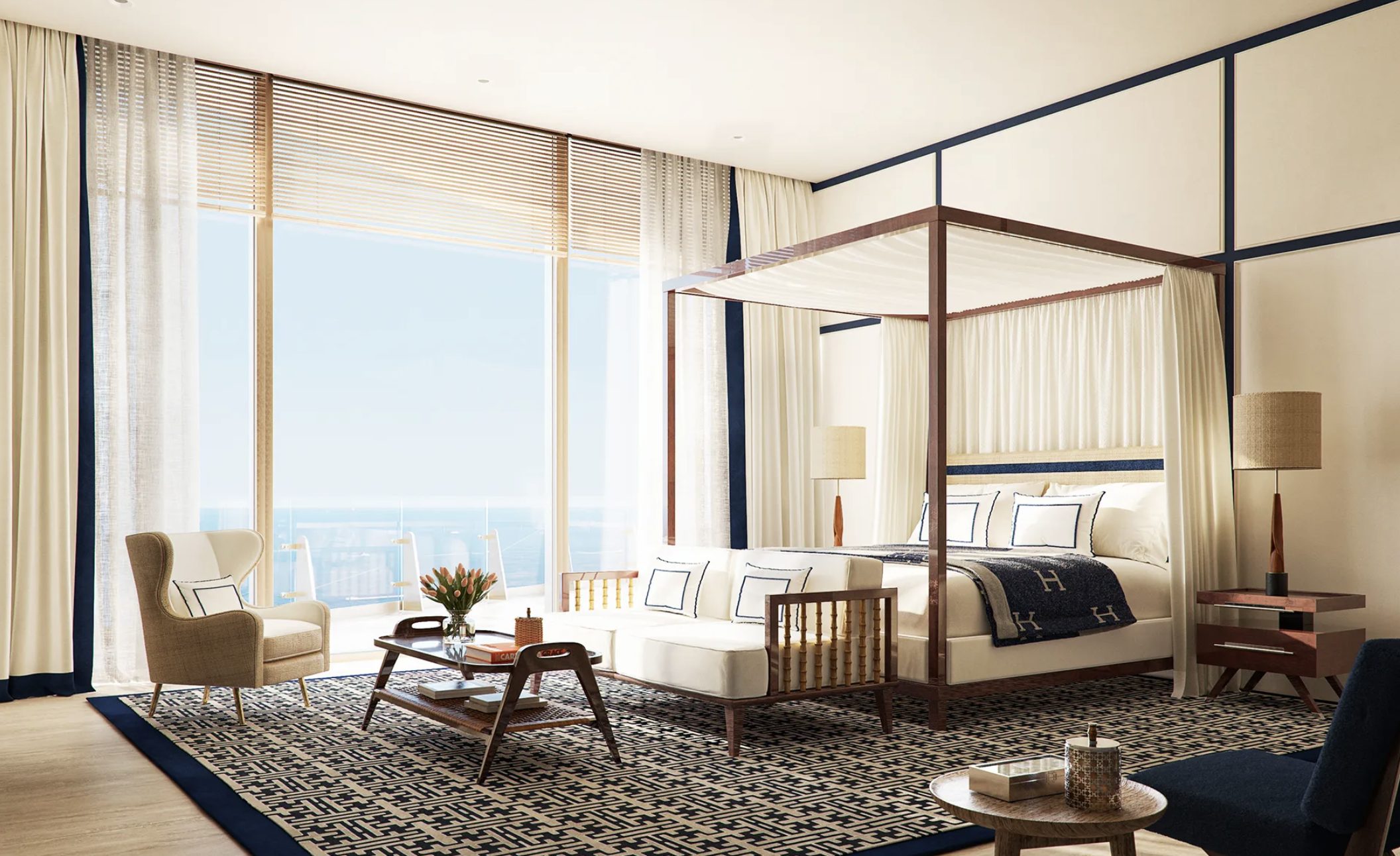 Four Seasons Private Residences Coconut Grove — primary bedroom with bay views