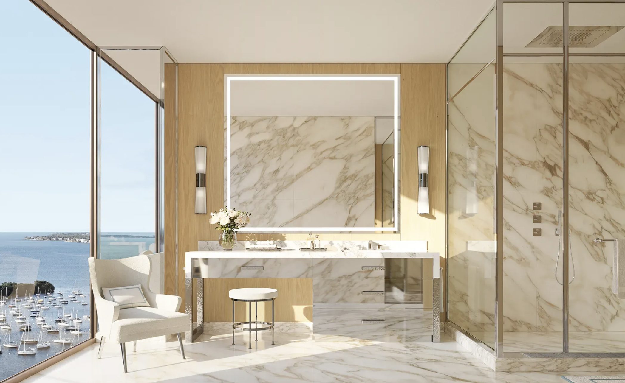 Four Seasons Private Residences Coconut Grove — primary bathroom in marble