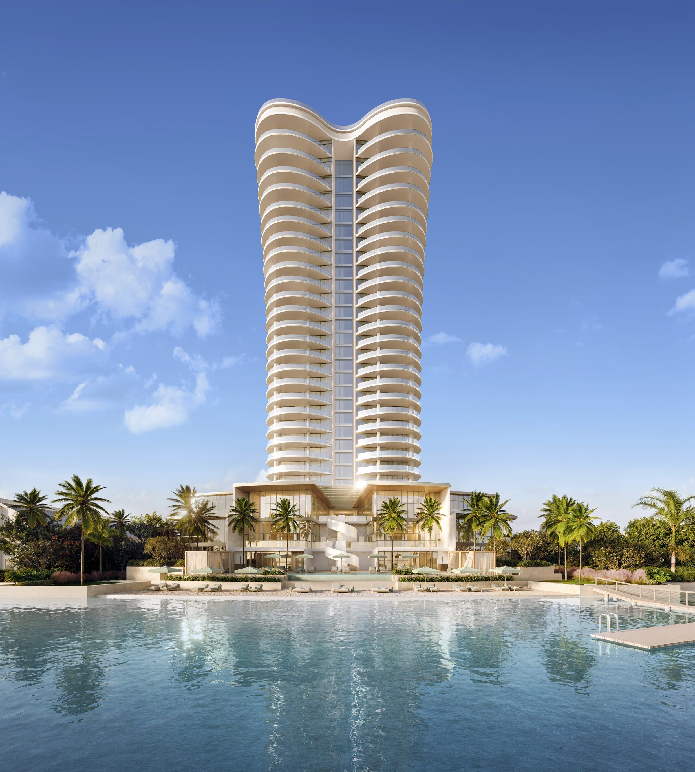 Mandarin Oriental Residences, West Palm Beach — tower rising above the lagoon