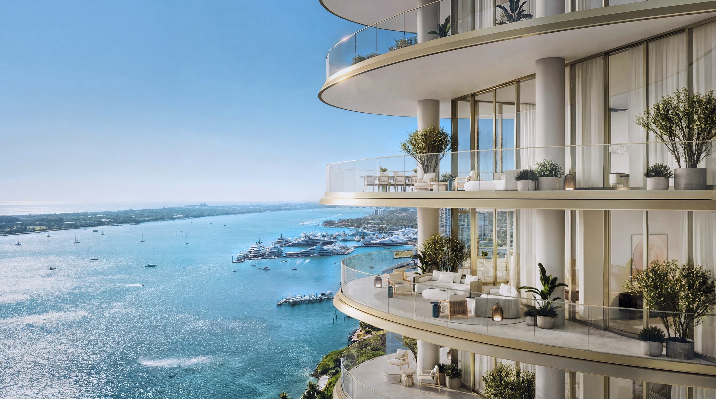 Mandarin Oriental Residences, West Palm Beach — curved terraces above the water