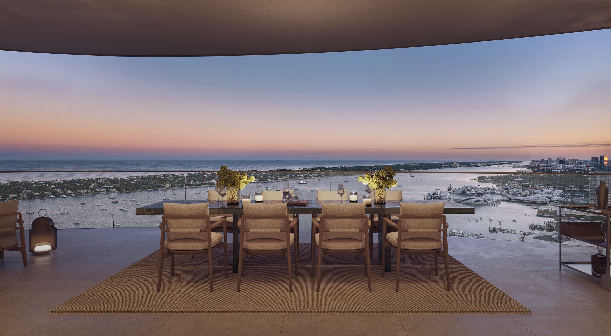 Mandarin Oriental Residences, West Palm Beach — terrace dining at sunset