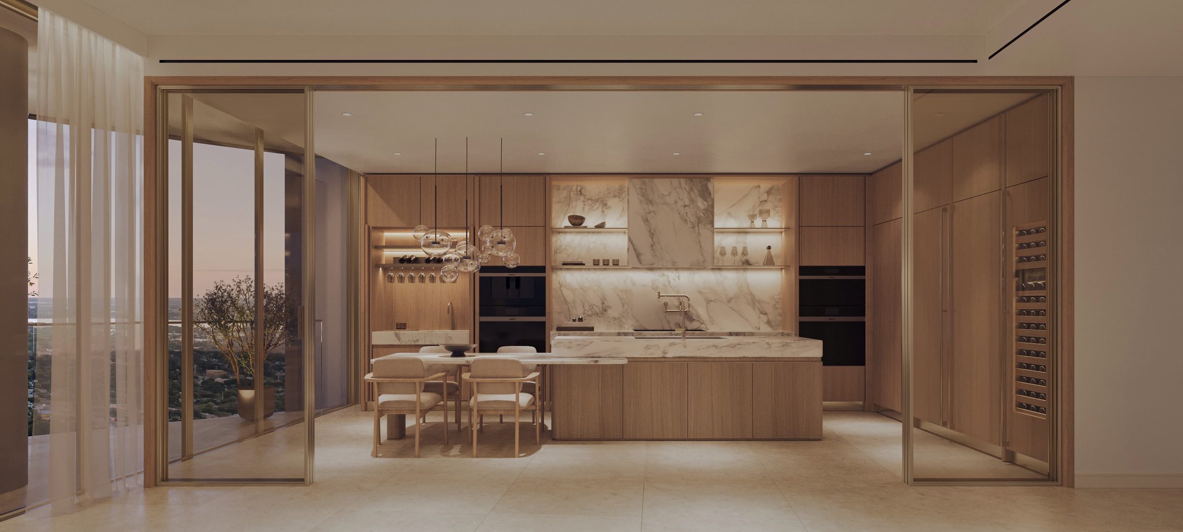 Mandarin Oriental Residences, West Palm Beach — kitchen with island and wine storage