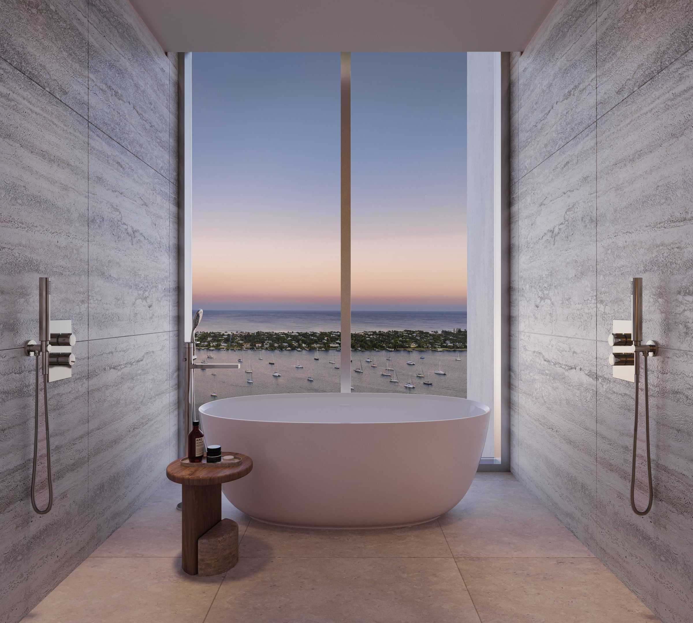 Mandarin Oriental Residences, West Palm Beach — soaking tub with water views