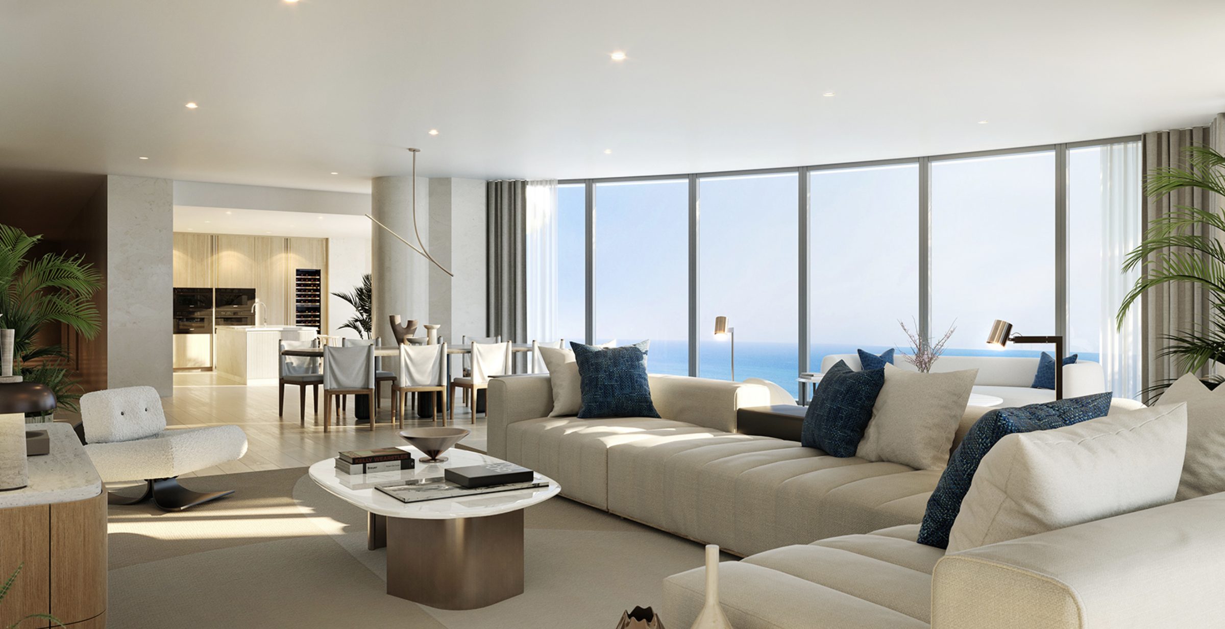 Rivage Bal Harbour — living room with floor-to-ceiling ocean views