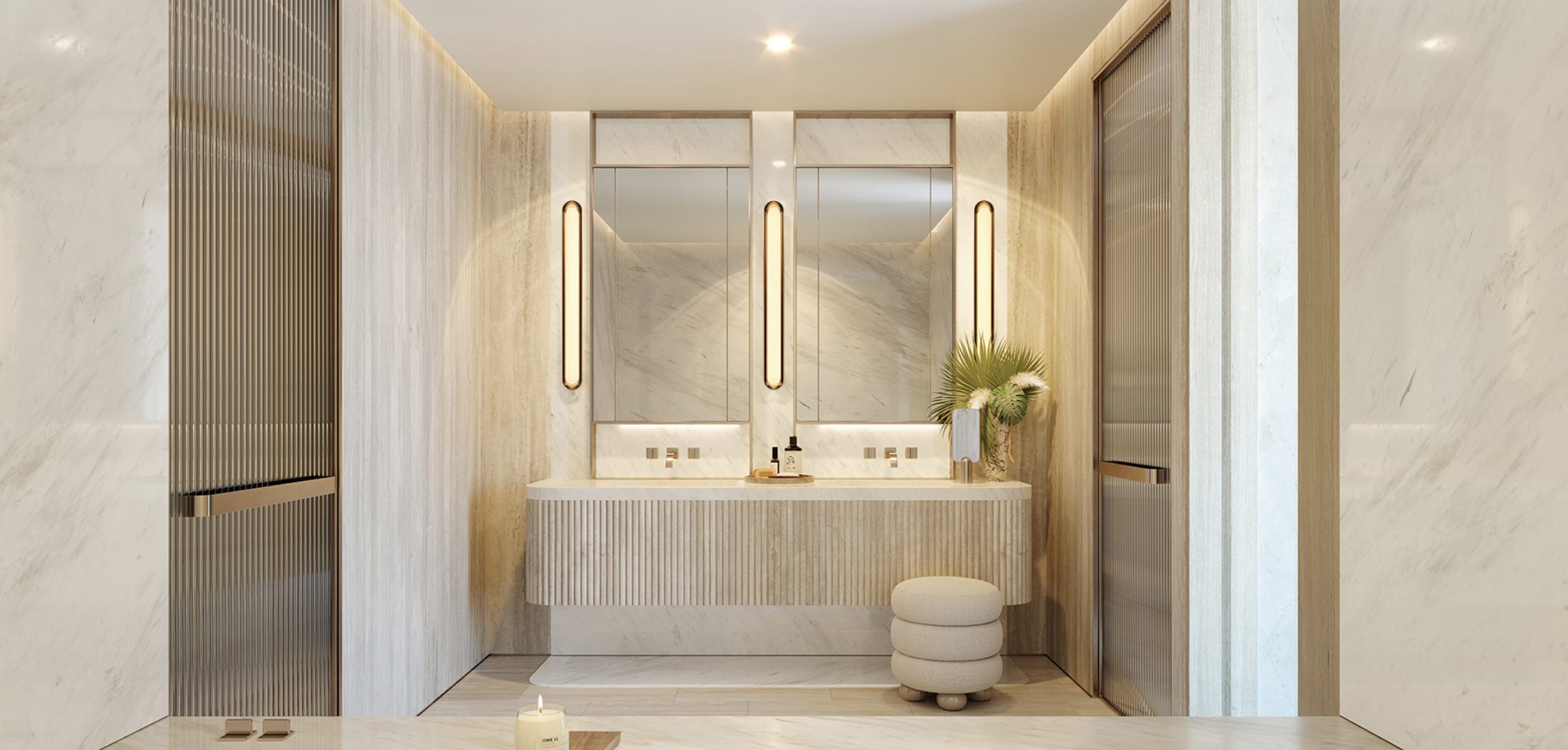Rivage Bal Harbour — primary bathroom in stone and wood