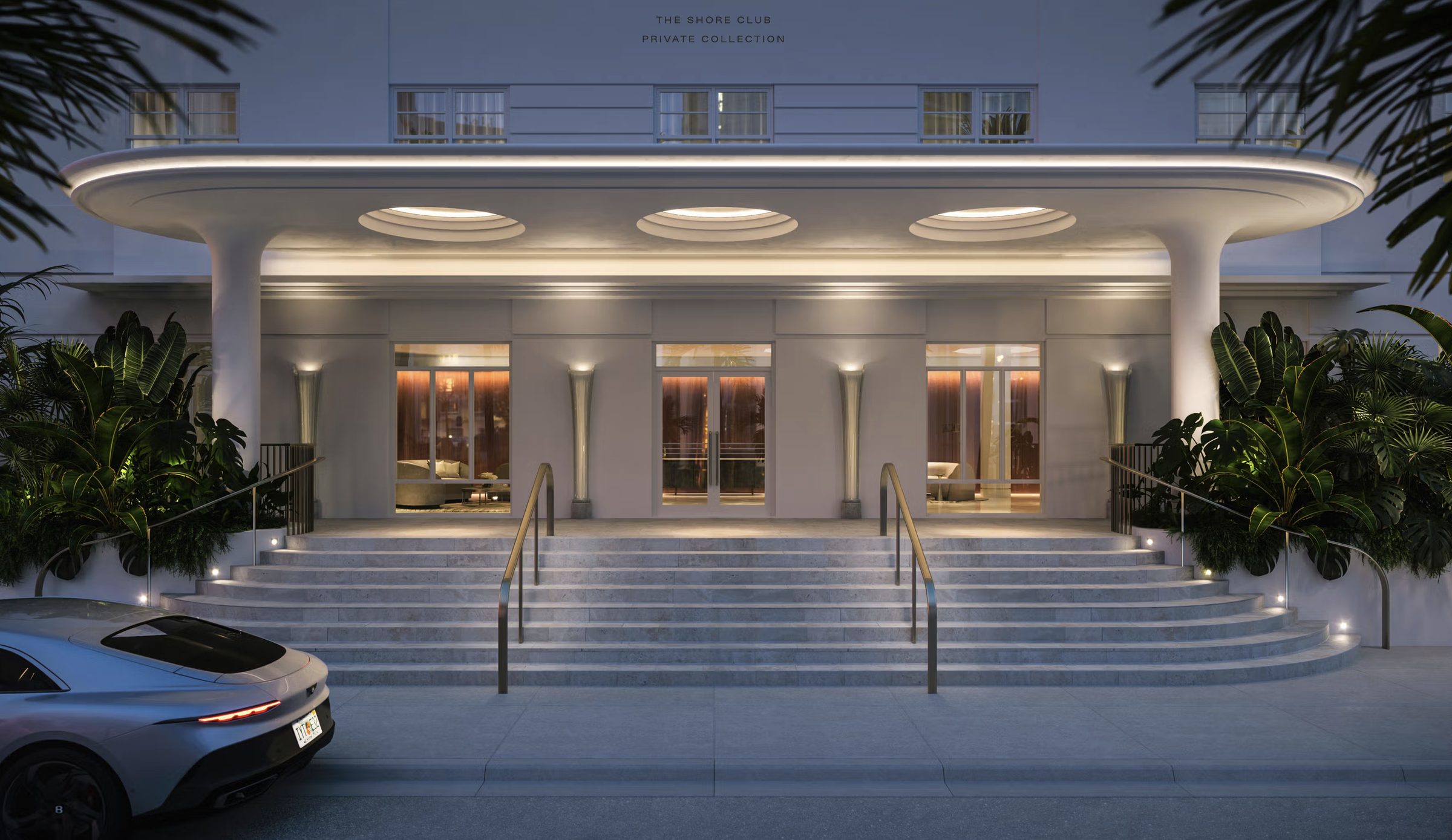 The Shore Club Private Collection — the restored historic Shore Club entrance