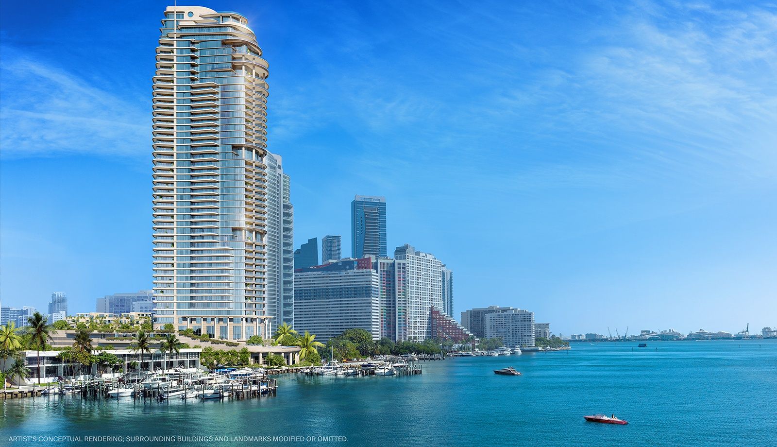 The St. Regis Residences, Miami — tower rising above Biscayne Bay in South Brickell