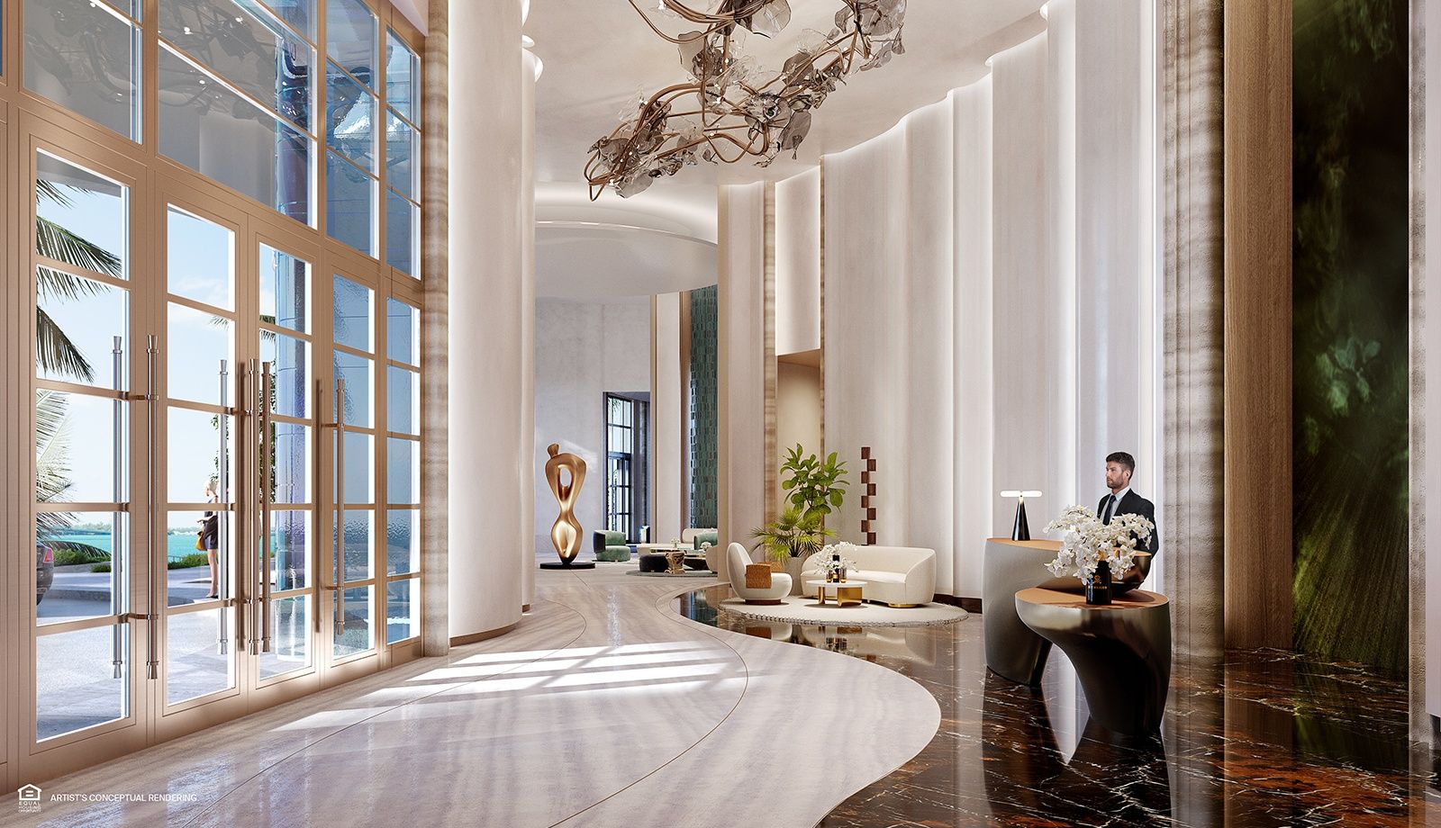 The St. Regis Residences, Miami — double-height lobby