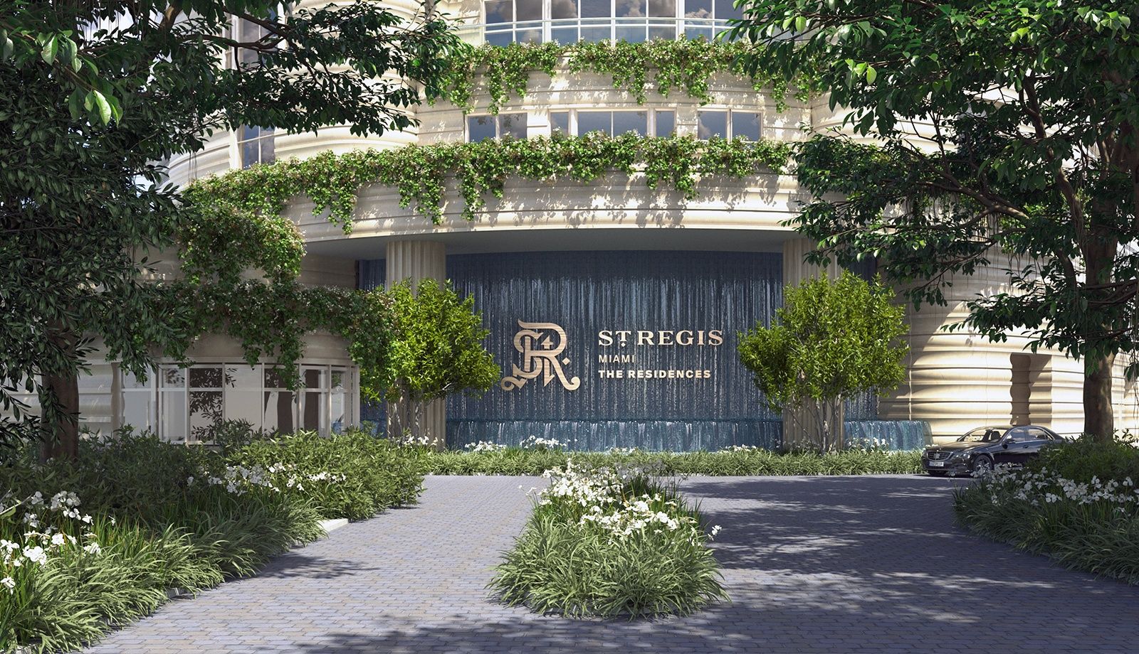The St. Regis Residences, Miami — landscaped arrival and porte-cochère