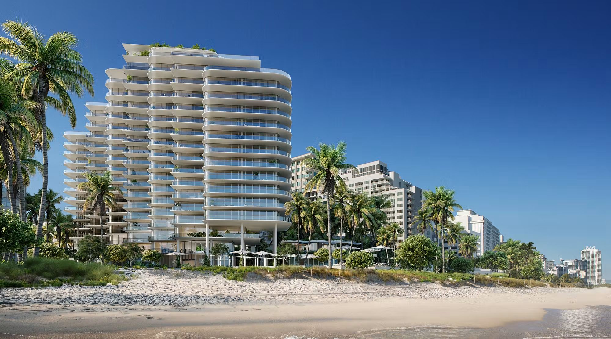 The Perigon Miami Beach — the building seen from the sand