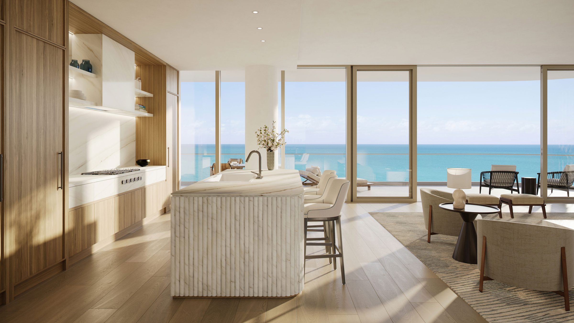 The Perigon Miami Beach — kitchen with views to the ocean