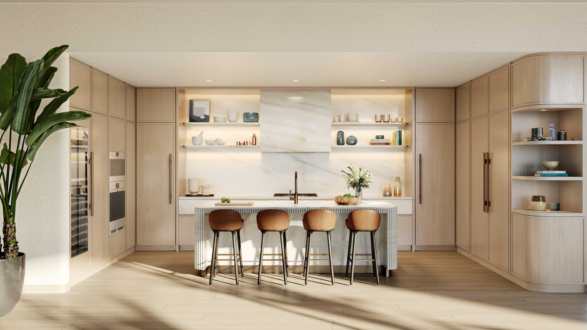 The Perigon Miami Beach — kitchen in light wood and stone