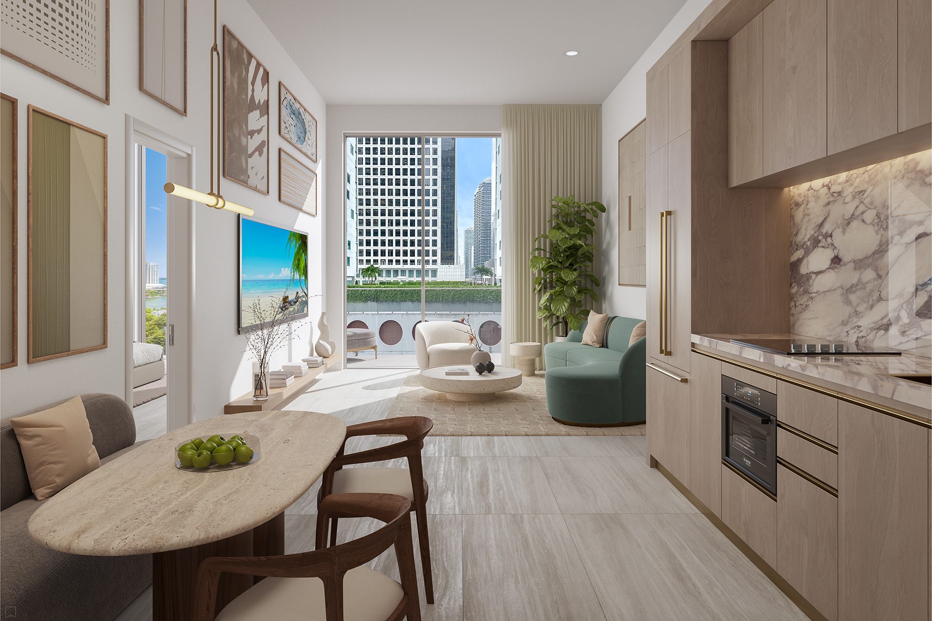 Viceroy Brickell — living area and kitchen