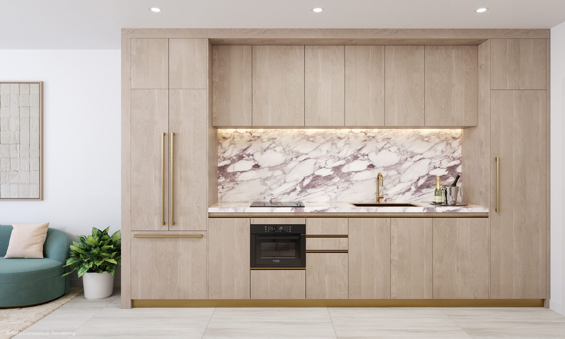 Viceroy Brickell — kitchen with marble backsplash