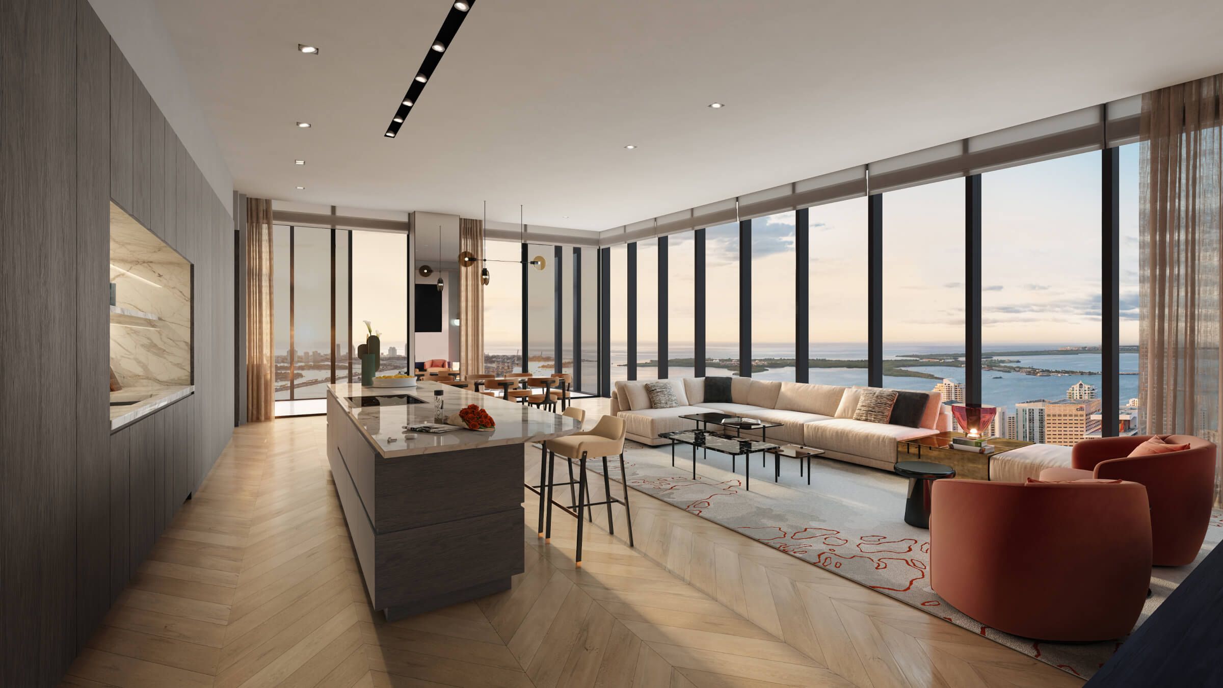 Waldorf Astoria Residences Miami — residence great room with bay views