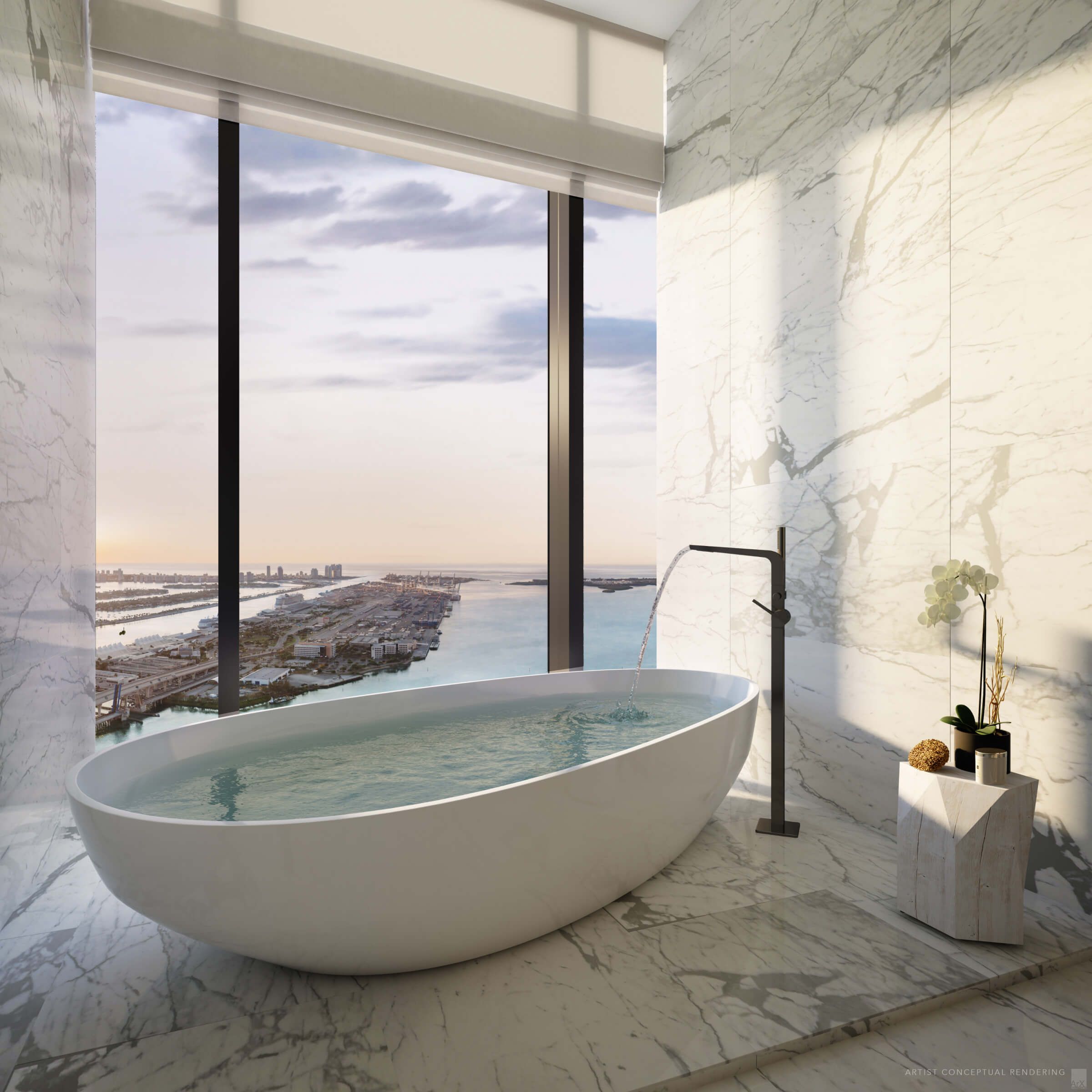Waldorf Astoria Residences Miami — primary bathroom with soaking tub