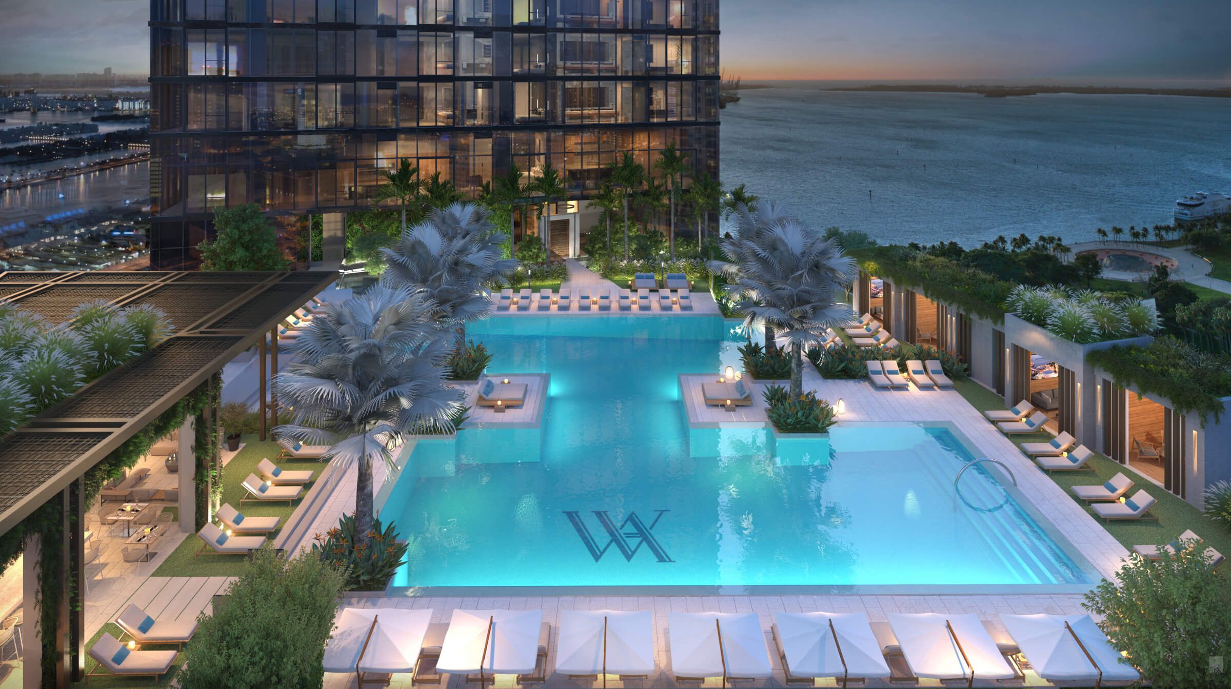 Waldorf Astoria Residences Miami — pool deck from above