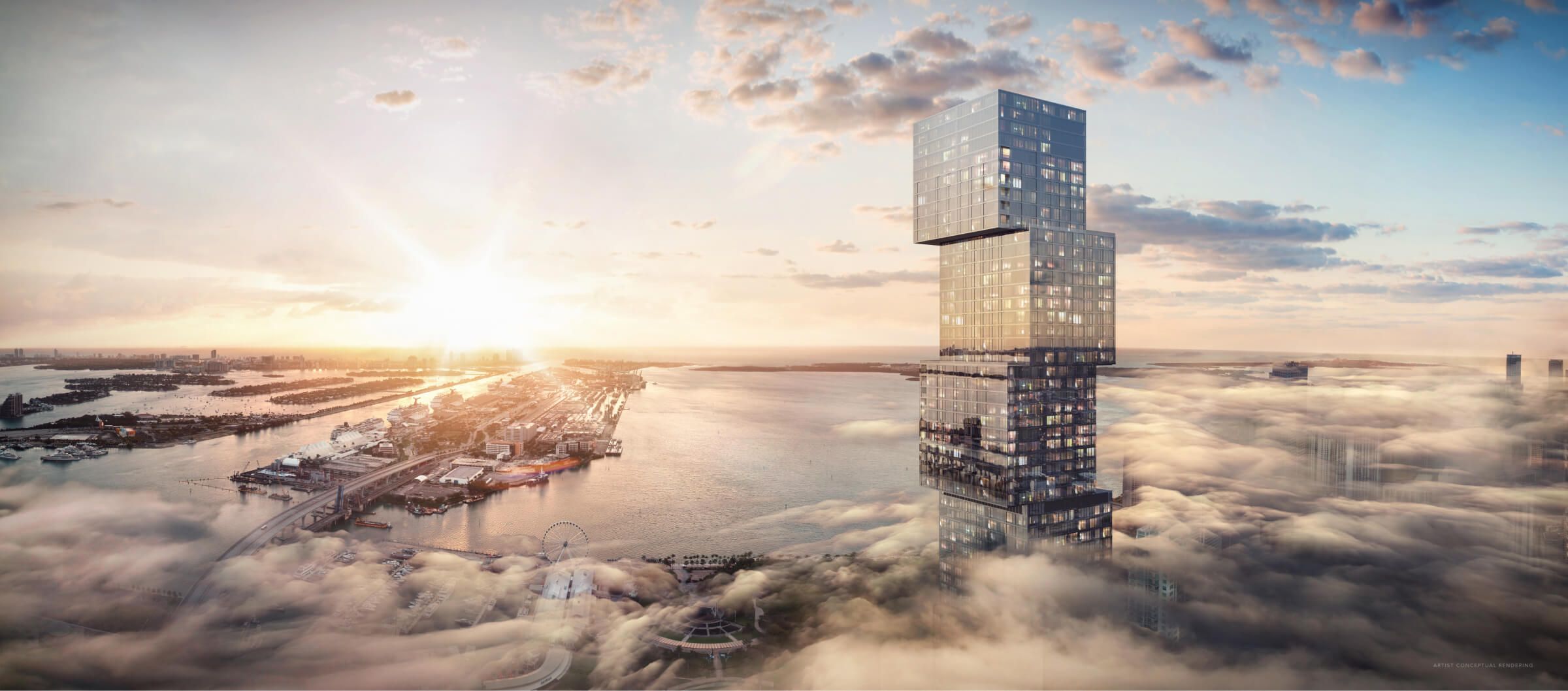 Waldorf Astoria Residences Miami — tower above the clouds